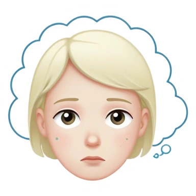 A face with anxious expression looking away, thought bubble with dots above, emotional distance, minimal design sticker