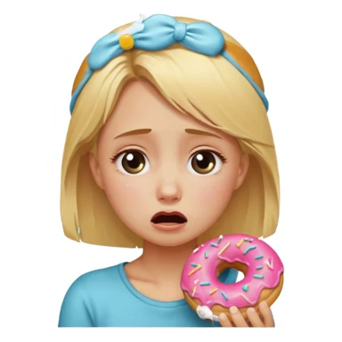 blonde girl crying with munchkin donut sticker