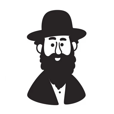 hand-drawn doodle of a Jewish Haredi man with black hat, beard, and payot, simple lines sticker