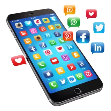 smartphone with social media icons popping out of the screen sticker