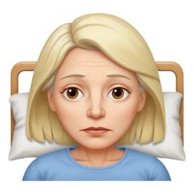 A 55-year-old woman lying in bed. She looks exhausted and desperate, with visible dark circles under her eyes, tired facial expression. sticker