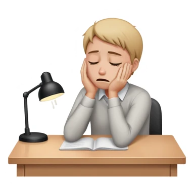 person sitting at a desk crying, head down sticker