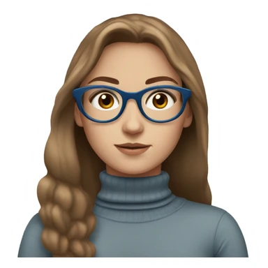 White girl wearing turtleneck with blue eyes, brown hair, and circle glasses sticker