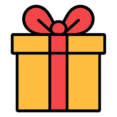 wrapped gift icon, color outline, playful, contemporary sticker