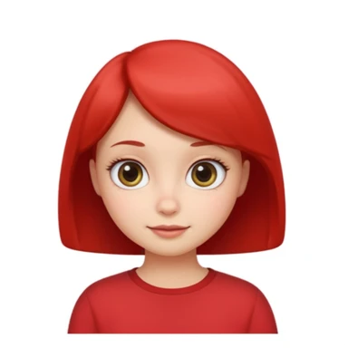 Cute female character, rounded face, big eyes, small nose, subtle smile, bob cut, red shirt sticker