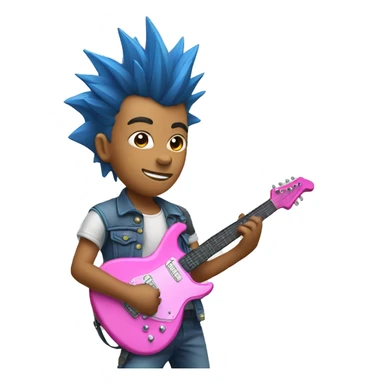 Blue mohawk boy playing a pink guitar sticker