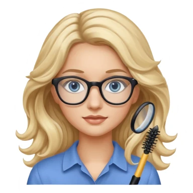 Fille 20ans qui a des cheveux long et blond et wavy avec des lunettes et des yeux bleu- gris avec du mascara sticker