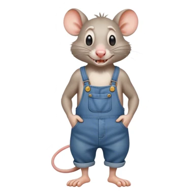 cartoon stupid drunk hillbilly rat wearing overalls no shirt. standing and talking full body. human eyes. teeth showing sticker
