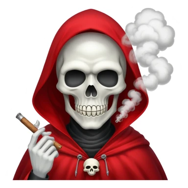 grim reaper in red cape smoking weed with loads of smoke around sticker