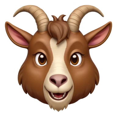 Cinematic Comical Brown Goat Portrait Emoji, Head tilted dramatically with an exaggeratedly amused expression, featuring a sleek brown fur with distinct, quirky curved horns, wide, expressive eyes filled with playful disbelief, Simplified yet hilariously expressive features, highly detailed, glowing with a slightly sassy glow, high shine, dramatic yet playful, stylized with an air of cheeky mischief, bright and endearing, soft glowing outline, capturing the essence of a spirited and over-the-top goat, so meme-worthy it feels like it could side-eye its way into internet fame instantly! sticker