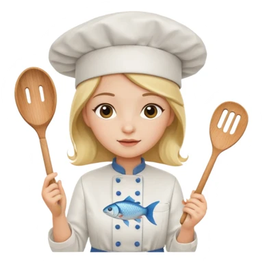 Girl cat cooking fish sticker