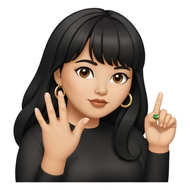 Latina female with bangs black long hair plus size with ring in finger sticker