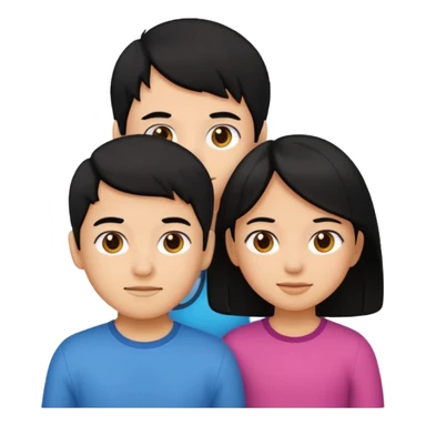 two kids, a boy and a girl, both with black hair, emoji style sticker