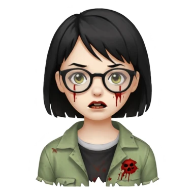 Zombie girl with black short hair and side bangs in glasses sticker