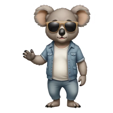 anthropomorphised koala in casual clothing, wearing dark sunglasses, walking upright, looking like a tough guy with a different attitude sticker