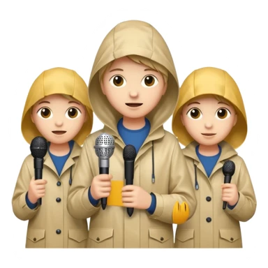 people with rain coat and microphone sticker