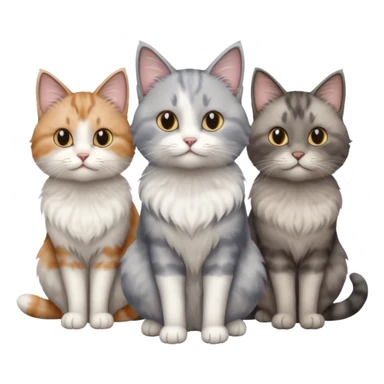 a very fluffy grey and white cat sitting with 2 other cats sticker