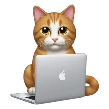 A cat holds a Macbook in its paws sticker