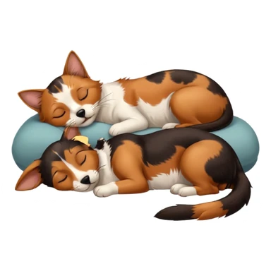 Calico cat with black nose sleeping near a black and brown nose dachshund dog     sticker