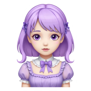 sweet lolita with lavender hair, violet eyes, white skin, wearing a light purple dress sticker