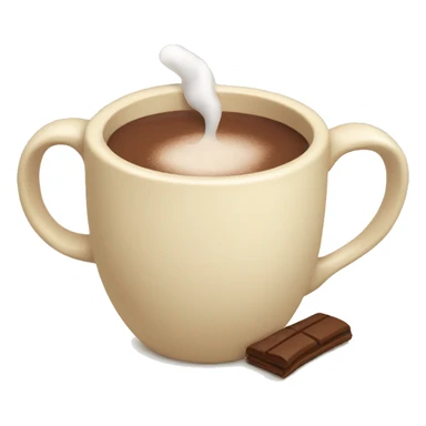 A cream colored mug, with hot coco sticker