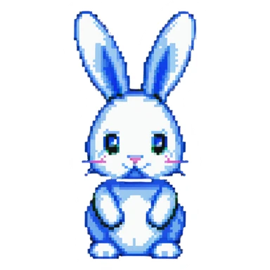 blue easter bunny, minimalist pixel art sticker