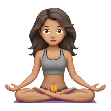 a brunette girl doing yoga, she is wearing a grey fit and she has dark wavy and loose hair.  sticker