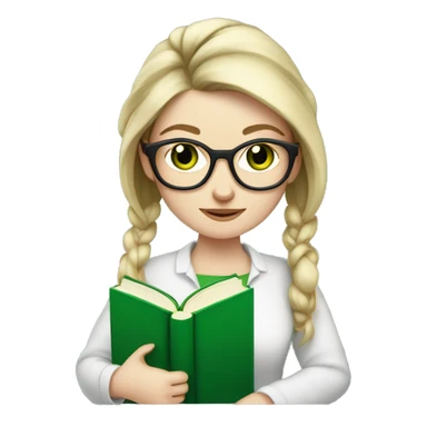 pale skin woman ponytail no bangs glasses green eyes holding books library sticker