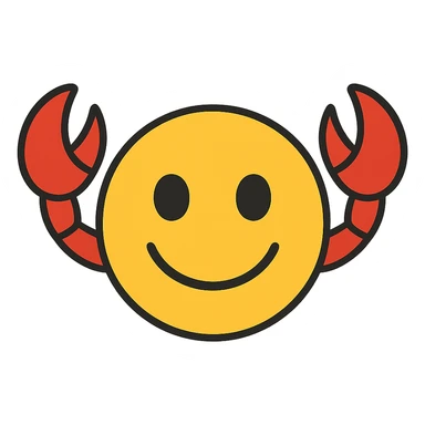 yellow face with red crab claws, digital illustration sticker