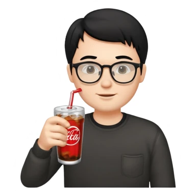 Hombre blanco con gafas, pelo negro tomando un refresco frente a un ordenador con ropa de sport sticker