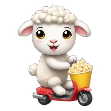 Super cute Sheep holding popcorn and driving kick scooter sticker