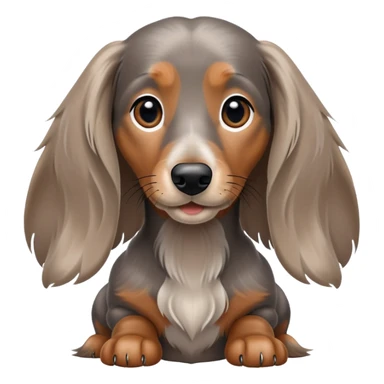 Realistic: Long haired dapple dachshund, tan, gray & black sticker