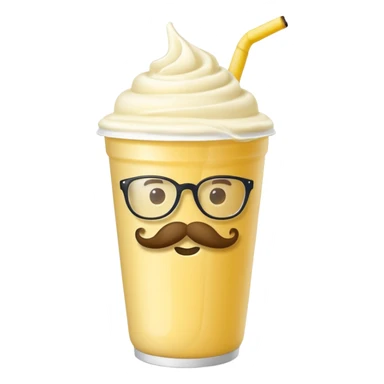 banana milkshake in a take-out cup with mustache and glassess sticker