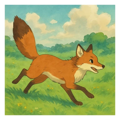 fox running with tail high, japanese ghibli style sticker