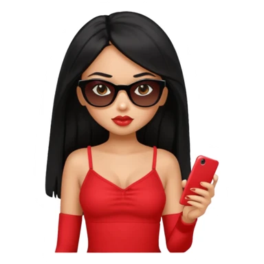 generate a pretty bratz girl with black hair, black sunglasses and a phone, red cami top sticker