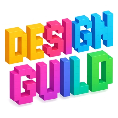 voxel art text: DESIGN GUILD, playful and creative sticker