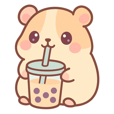 adorable guinea pig sipping bubble tea with a straw sticker