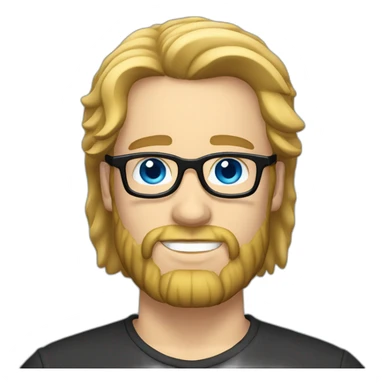 Man with long blonde hair blue eyes black rim glasses and beard sticker