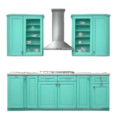 Realistic front facing tiffany blue hanging kitchen cabinets. sticker
