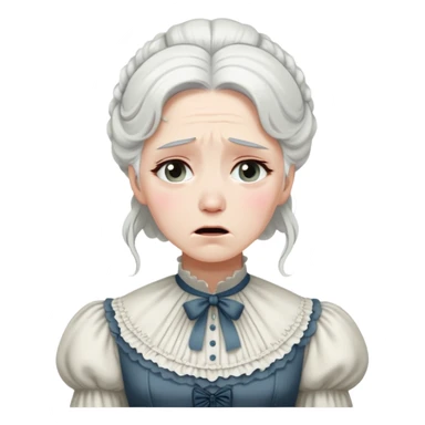 A Victorian woman with coiffed white hair wearing a modest dress sobbing with tears streaming down her face sticker
