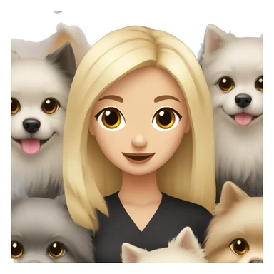 blond hair girl holding two pomeranians: a black pomeranian and grey pomeranian  sticker