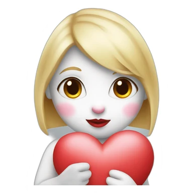 A female rabbit with blonde hair and big red lips, holding a heart sticker
