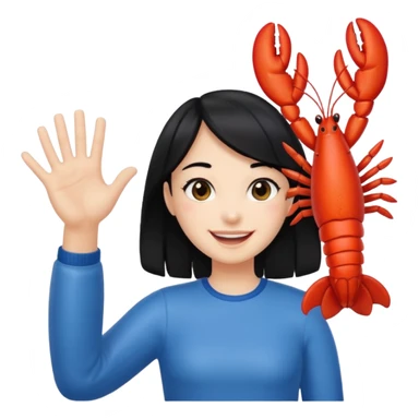 a lobster claw high five a girl with black hair sticker