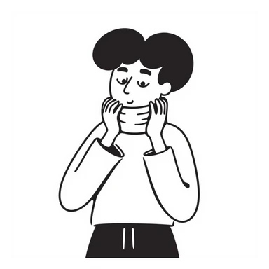 person with their own hands around their neck, self-choking, expressive lines, hand drawn doodle style sticker