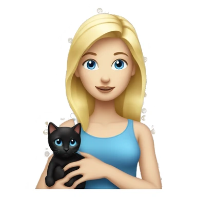 Blond woman with blue eyes and with black kitty in her hands sticker