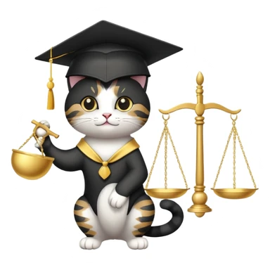 cat with a graduation cap and scales of justice sticker