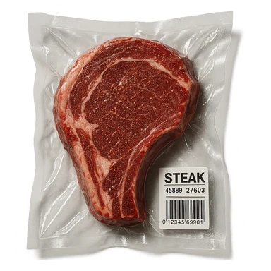 steak with glittering surface, very shiny, vacuum-sealed style sticker