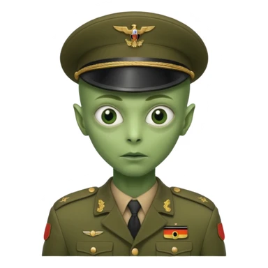 alien, wearing deutch soldier custome, half body sticker