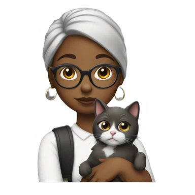 Black girl wears glasses holding a cat on her shoulder  sticker