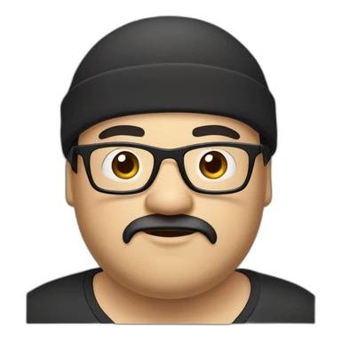 Overweight man with black hair wearing miniature skullcap on head, black scruffy beard and glasses. sticker